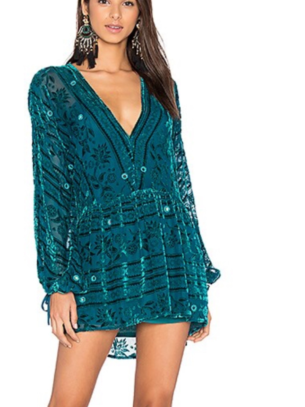 For Love & Lemons J'adore Velvet Burnout Dress Cover up in Emerald Size Large